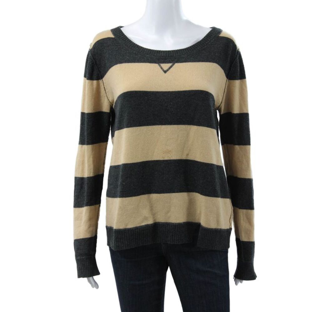 Michael Stars Womens Gray Striped Crew Neck Pullover Extra Fine Wool Size 2